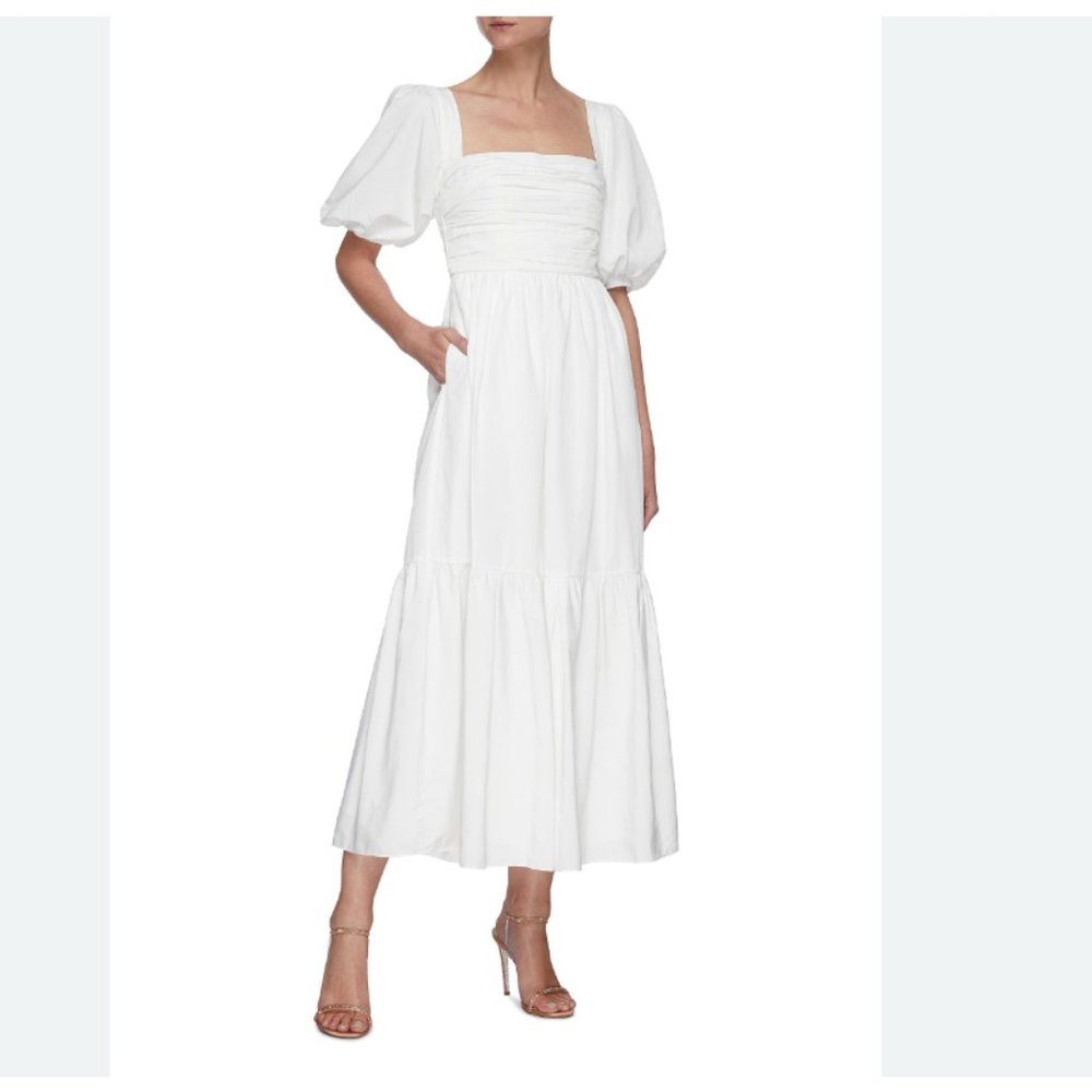 Self-Portrait White Taffeta Puff Sleeve Dress White - Size US 4